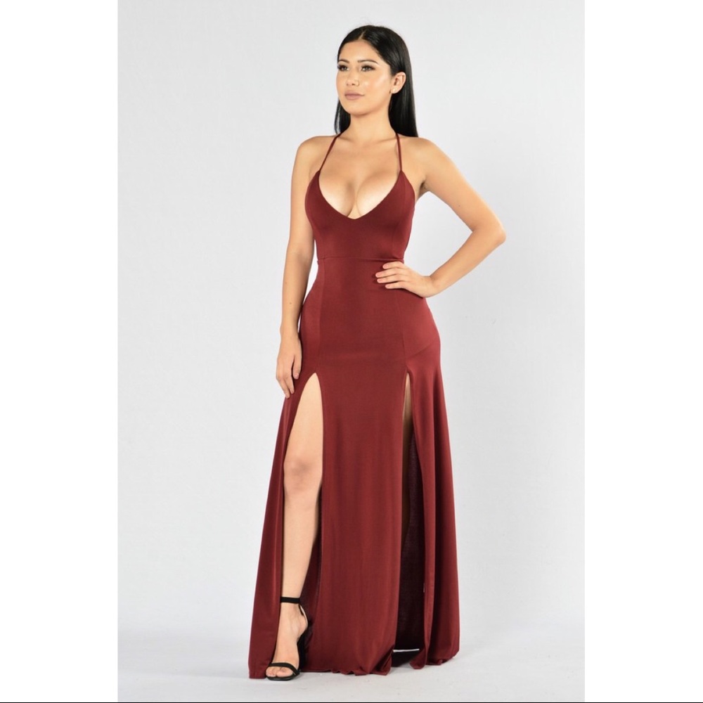 Fashion Nova Burgundy Maxi Dress